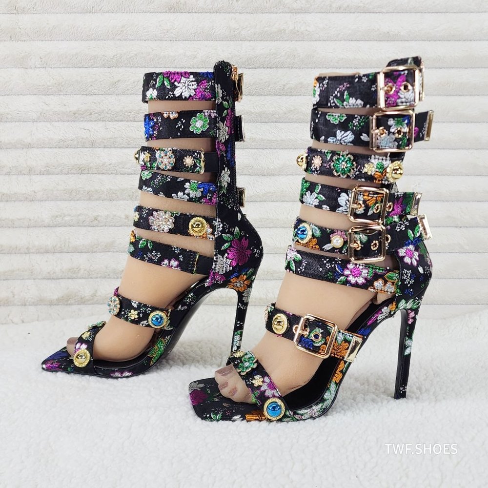 Floral Multi-Color Strappy Heels